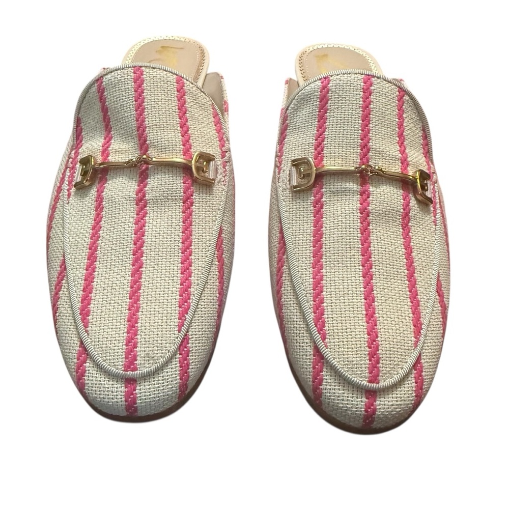 Sam Edelman Taffy Pink Stripe Canvas Linnie Bit Mules Size 7.5 - Picture 3 of 9